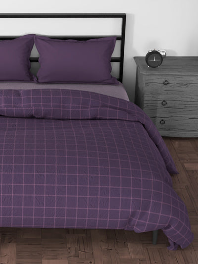 100% Premium Cotton Fabric Comforter For All Weather <small> (checks-wine/purple)</small>