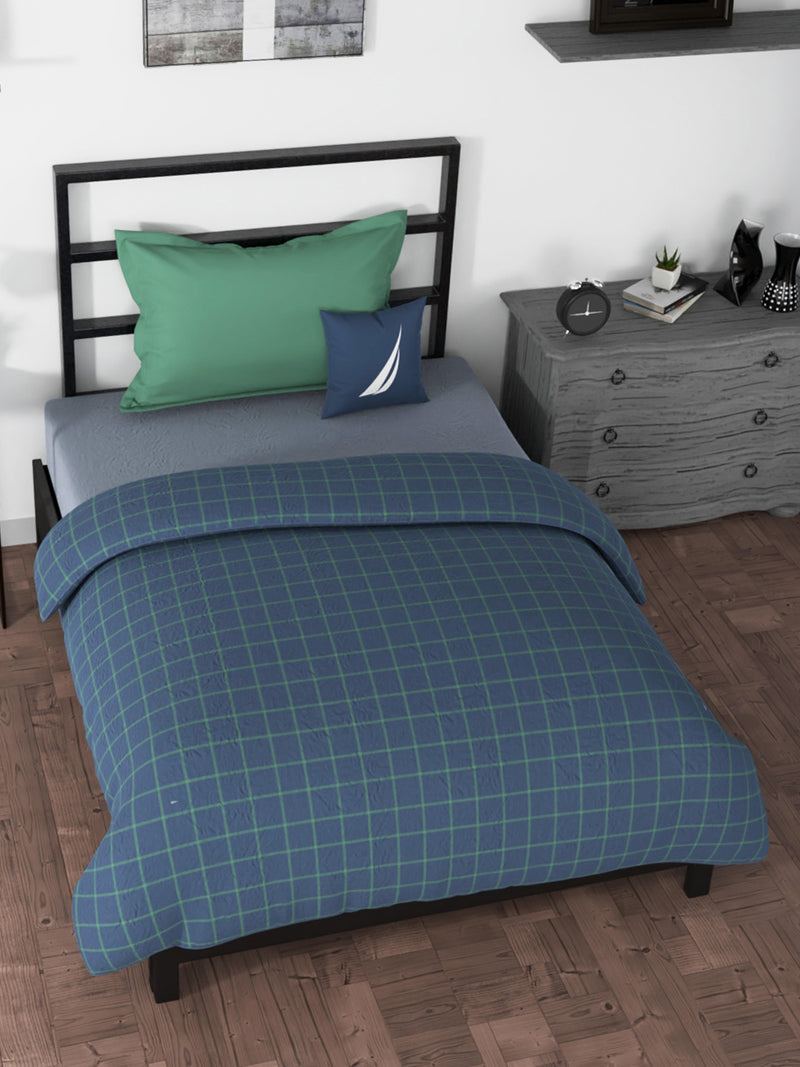 COMFORTER 100% Premium Cotton Fabric Comforter For All Weather <small> (checks-blue/green)</small>