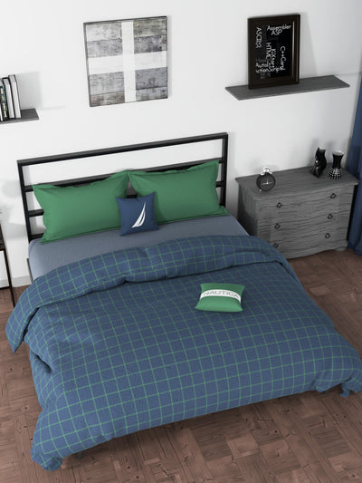 COMFORTER 100% Premium Cotton Fabric Comforter For All Weather <small> (checks-blue/green)</small>