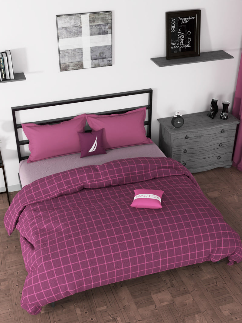 COMFORTER 100% Premium Cotton Fabric Comforter For All Weather <small> (checks-maroon/pink)</small>