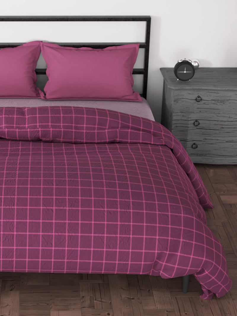 100% Premium Cotton Fabric Comforter For All Weather <small> (checks-maroon/pink)</small>