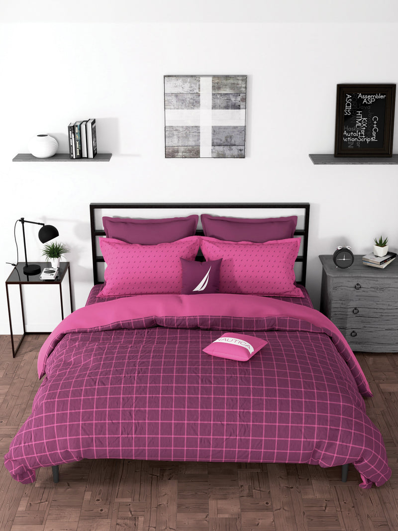 100% Premium Cotton Fabric Comforter For All Weather <small> (checks-maroon/pink)</small>