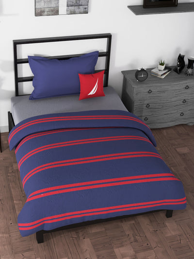 COMFORTER 100% Premium Cotton Fabric Comforter For All Weather <small> (stripe-blue/red)</small>