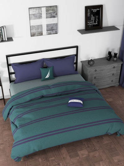 COMFORTER 100% Premium Cotton Fabric Comforter For All Weather <small> (stripe-green/blue)</small>