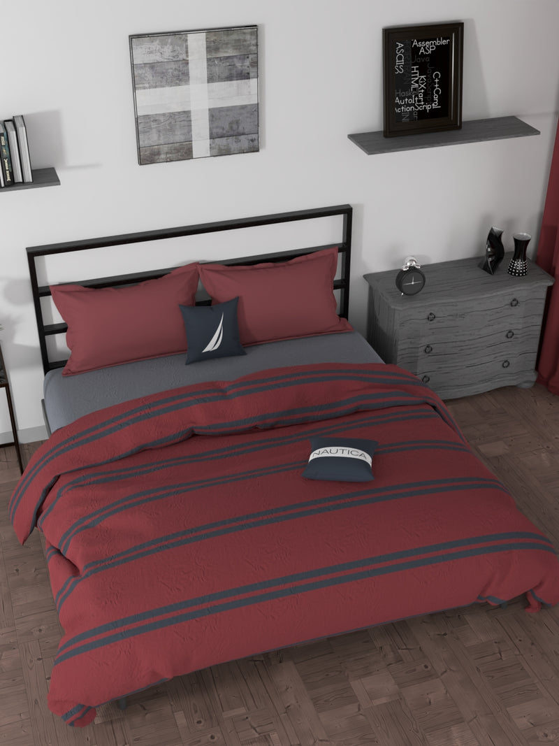 COMFORTER 100% Premium Cotton Fabric Comforter For All Weather <small> (stripe-red/black)</small>
