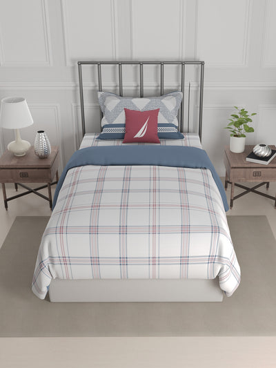 Super Fine 100% Egyptian Satin Cotton Comforter For All Weather <small> (checks-blue/red)</small>