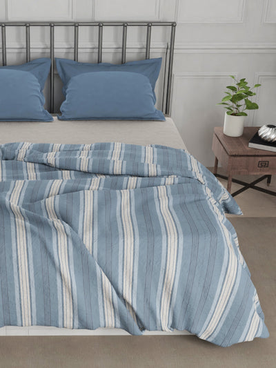 Super Fine 100% Egyptian Satin Cotton Comforter For All Weather <small> (stripe-slate blue/red)</small>