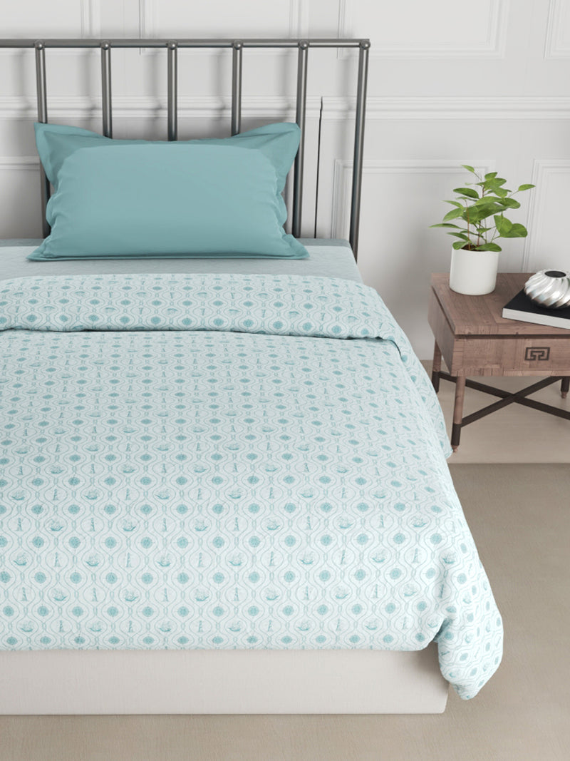 Super Fine 100% Egyptian Satin Cotton Comforter For All Weather <small> (floral-turquoise)</small>