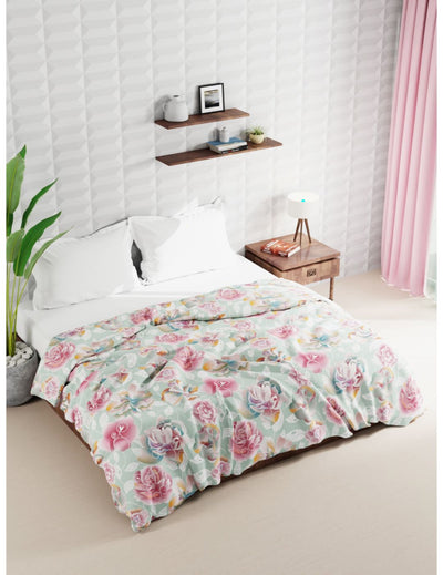 Super Soft Microfiber Double Comforter For All Weather <small> (floral-mint/peach)</small>