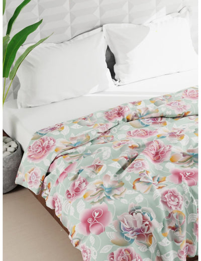 Super Soft Microfiber Double Comforter For All Weather <small> (floral-mint/peach)</small>