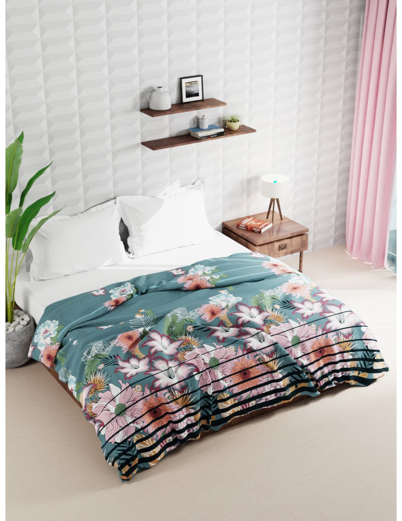 Super Soft Microfiber Double Comforter For All Weather <small> (floral-pink/green)</small>