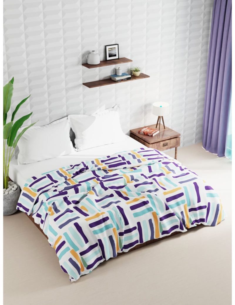 Super Soft Microfiber Double Comforter For All Weather <small> (stripe-white/purple)</small>