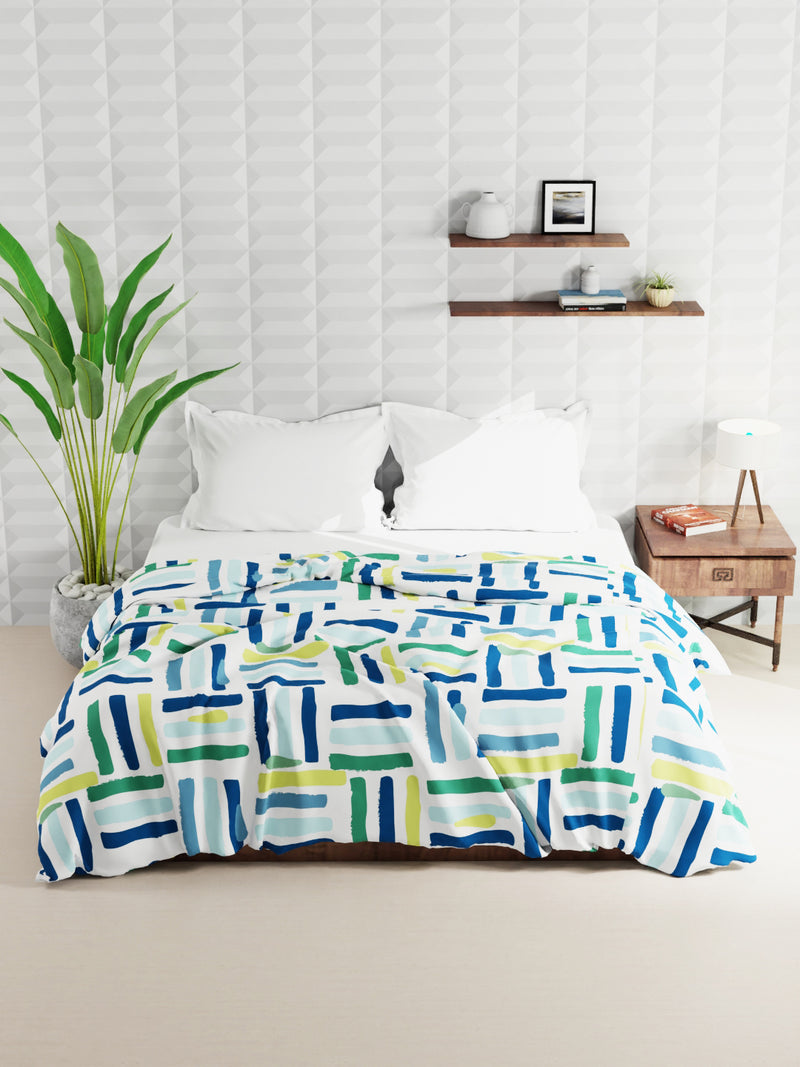 Super Soft Microfiber Double Roll Comforter For All Weather <small> (stripe-white/blue)</small>