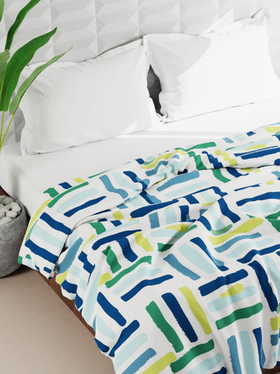 Super Soft Microfiber Double Roll Comforter For All Weather <small> (stripe-white/blue)</small>