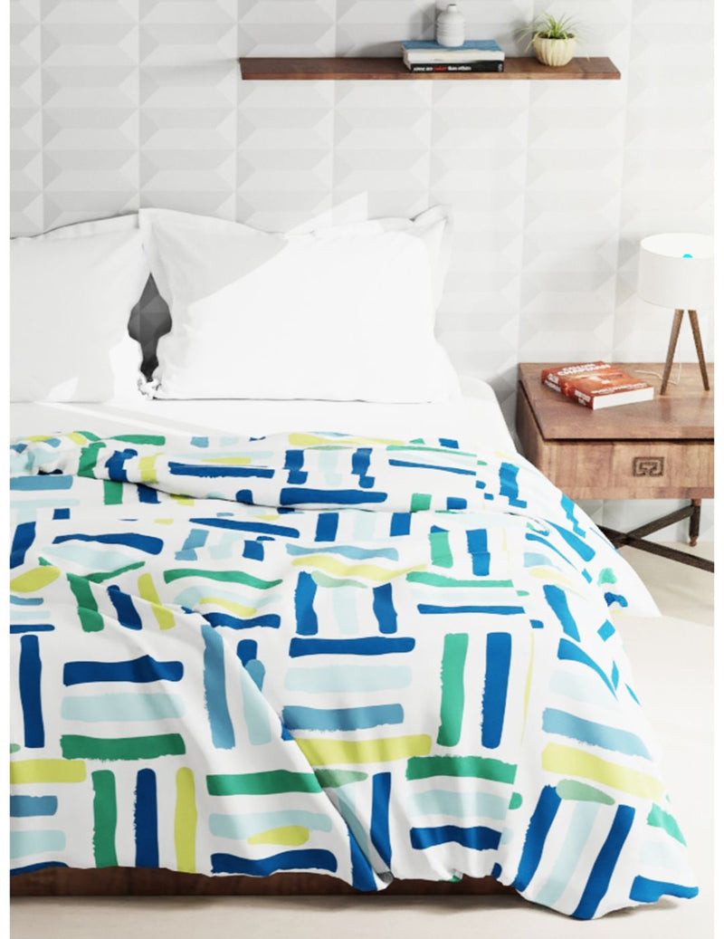 Super Soft Microfiber Double Comforter For All Weather <small> (stripe-white/blue)</small>