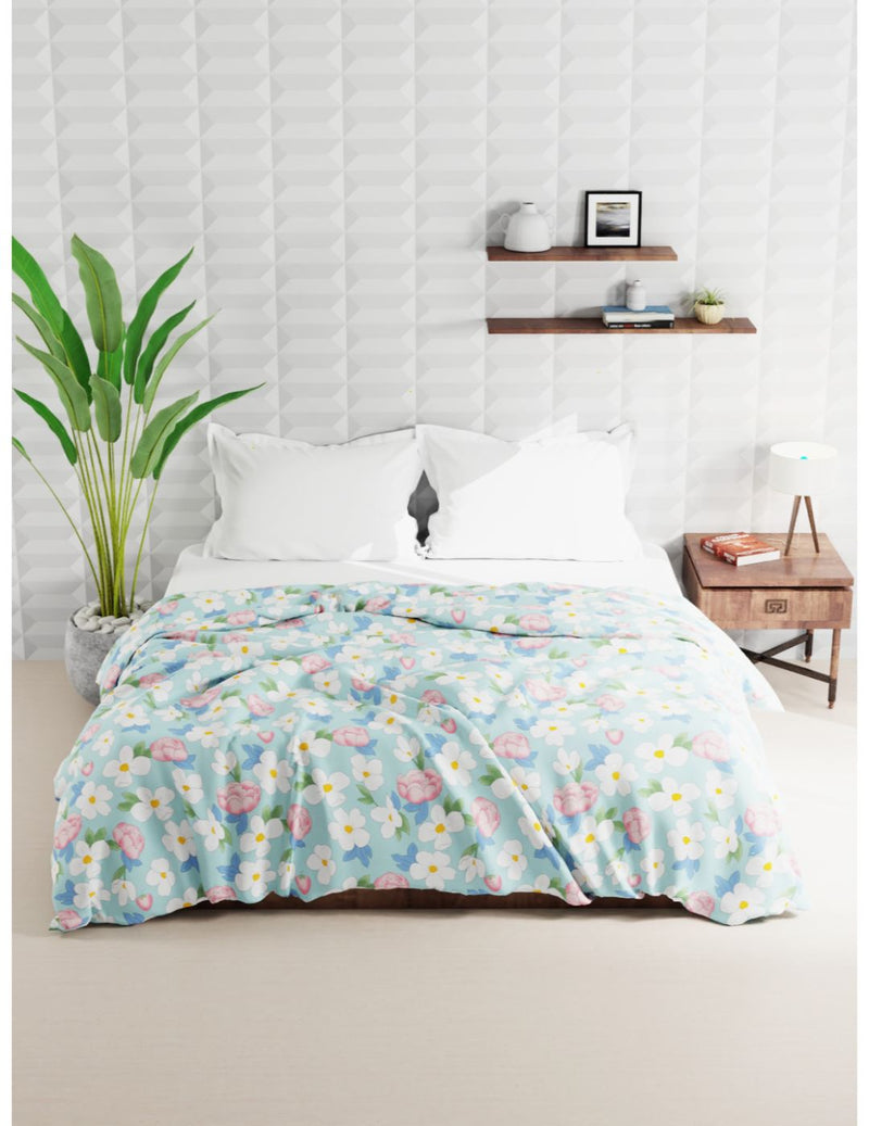 Super Soft Microfiber Double Comforter For All Weather <small> (floral-mint/green)</small>