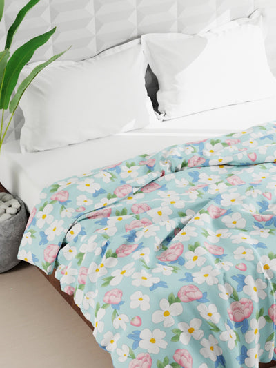 Super Soft Microfiber Double Roll Comforter For All Weather <small> (floral-mint/green)</small>