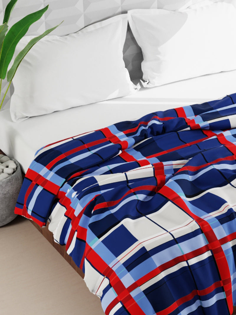 Super Soft Microfiber Double Roll Comforter For All Weather <small> (checks-blue/red)</small>