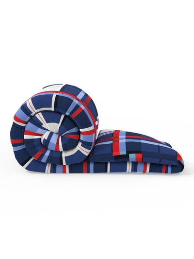 Super Soft Microfiber Double Roll Comforter For All Weather <small> (checks-blue/red)</small>