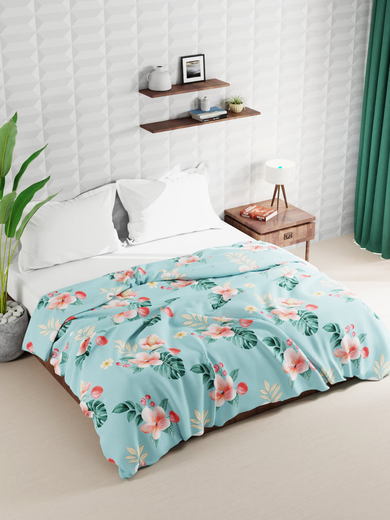 Super Soft Microfiber Double Roll Comforter For All Weather <small> (floral-turquoise)</small>