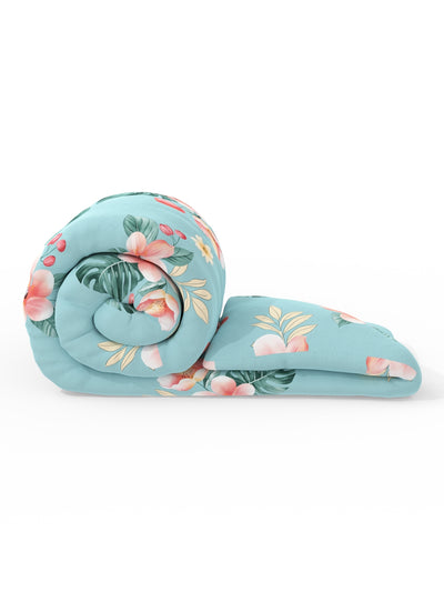 Super Soft Microfiber Double Roll Comforter For All Weather <small> (floral-turquoise)</small>