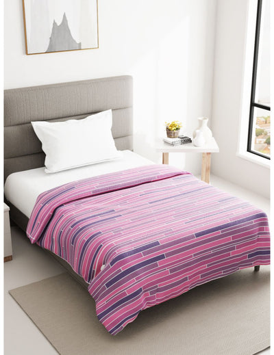 Super Soft 100% Natural Cotton Fabric Single Comforter For All Weather <small> (stripe-mauve)</small>