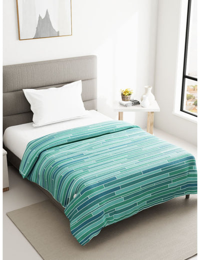 Super Soft 100% Natural Cotton Fabric Single Comforter For All Weather <small> (stripe-sea green)</small>