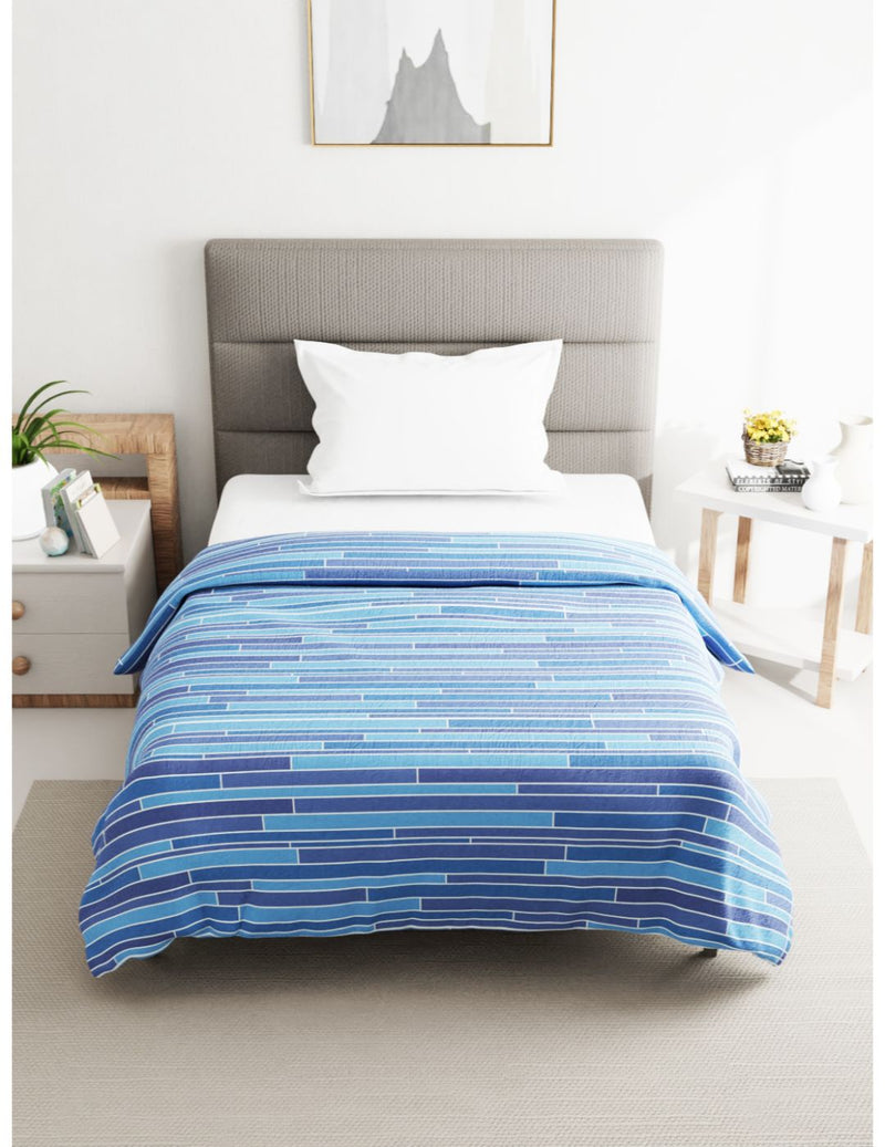 Super Soft 100% Natural Cotton Fabric Single Comforter For All Weather <small> (stripe-blue)</small>