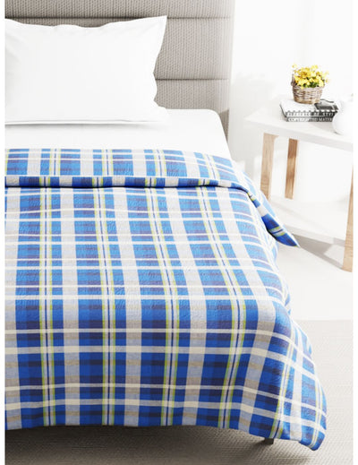 Super Soft 100% Natural Cotton Fabric Single Comforter For All Weather <small> (checks-blue)</small>