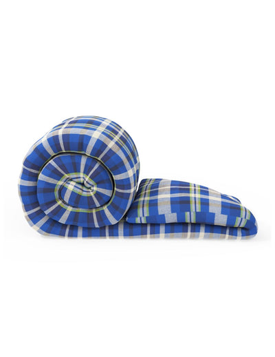 Super Soft 100% Natural Cotton Fabric Single Comforter For All Weather <small> (checks-blue)</small>
