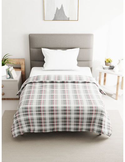 Super Soft 100% Natural Cotton Fabric Single Comforter For All Weather <small> (checks-grey)</small>