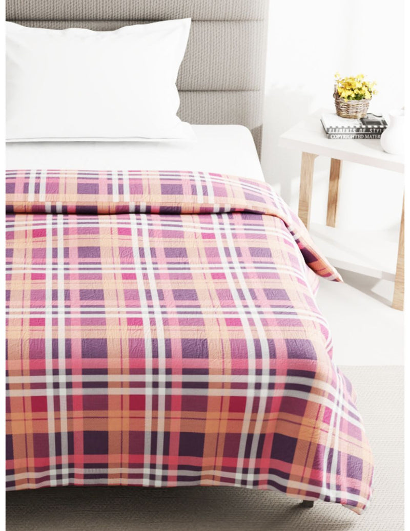 Super Soft 100% Natural Cotton Fabric Single Comforter For All Weather <small> (checks-coral pink)</small>