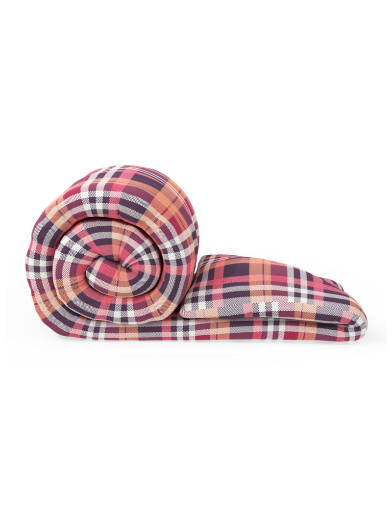 Super Soft 100% Natural Cotton Fabric Single Comforter For All Weather <small> (checks-coral pink)</small>