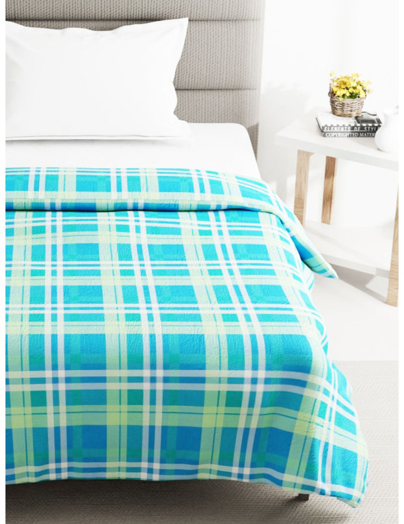 Super Soft 100% Natural Cotton Fabric Single Comforter For All Weather <small> (checks-turquoise)</small>