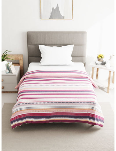 Super Soft 100% Natural Cotton Fabric Single Comforter For All Weather <small> (stripe-cherry/plum)</small>