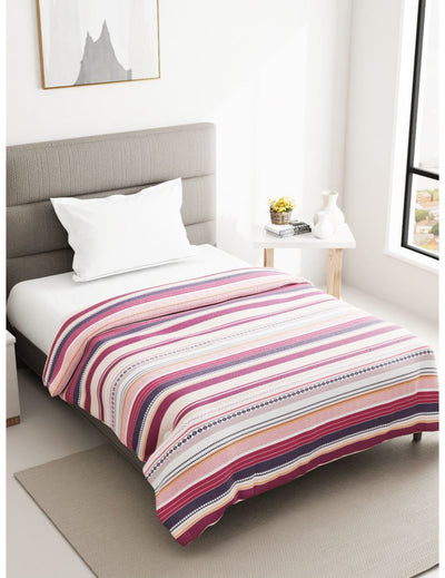 Super Soft 100% Natural Cotton Fabric Single Comforter For All Weather <small> (stripe-cherry/plum)</small>