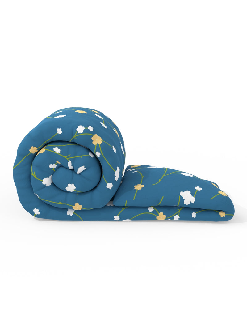 Super Soft Microfiber Double Roll Comforter For All Weather <small> (floral-blue/gold)</small>