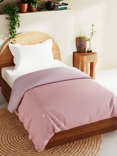 Superfine 100% Egyptian Cotton Fabric Reversible Comforter For All Weather <small> (checks-peach/purple)</small>