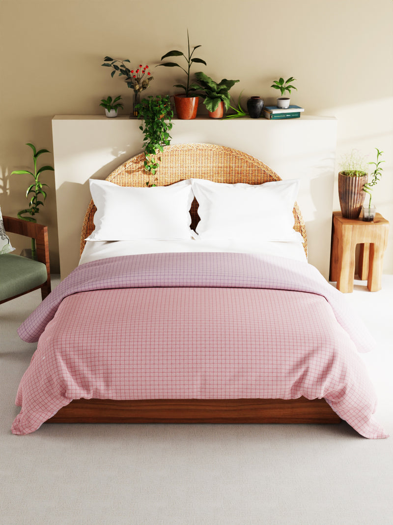 Superfine 100% Egyptian Cotton Fabric Reversible Comforter For All Weather <small> (checks-peach/purple)</small>
