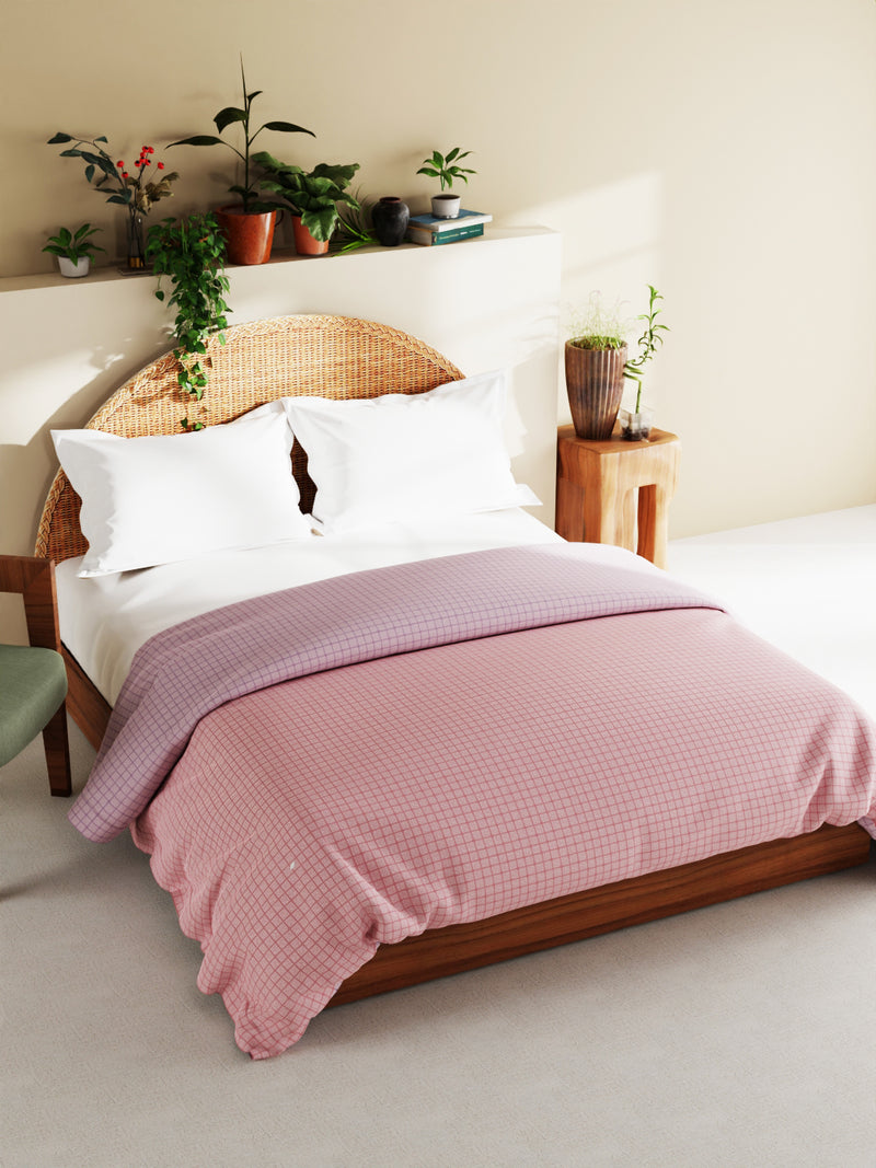 Superfine 100% Egyptian Cotton Fabric Reversible Comforter For All Weather <small> (checks-peach/purple)</small>