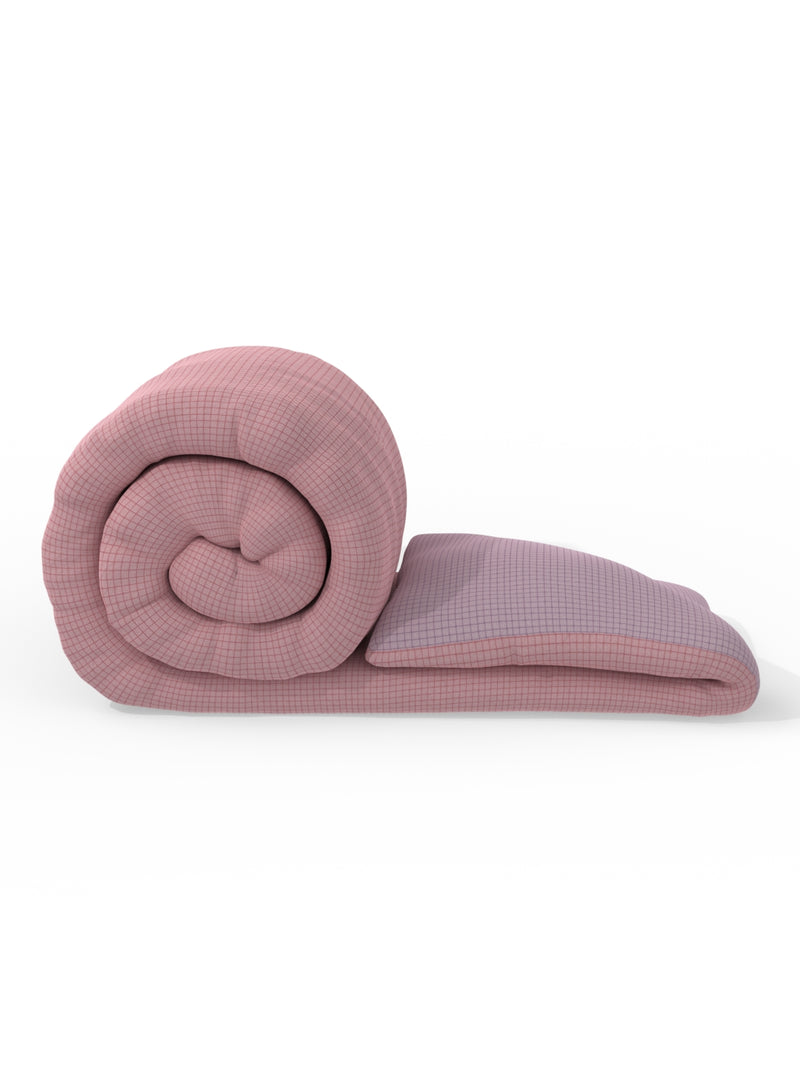 Superfine 100% Egyptian Cotton Fabric Reversible Comforter For All Weather <small> (checks-peach/purple)</small>