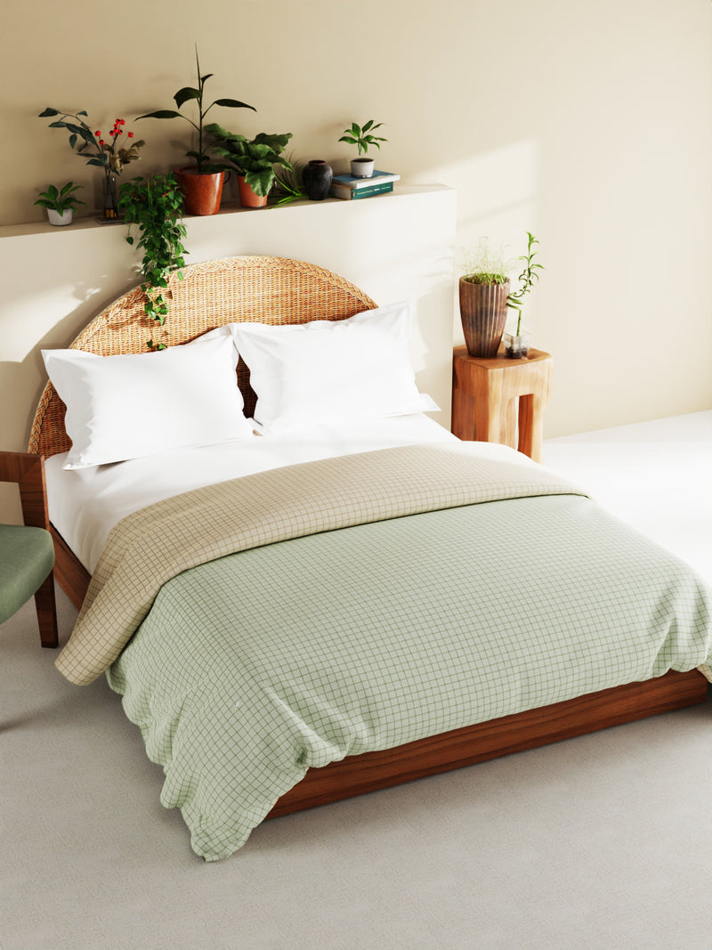 Superfine 100% Egyptian Cotton Fabric Reversible Comforter For All Weather <small> (checks-sage/wheat)</small>