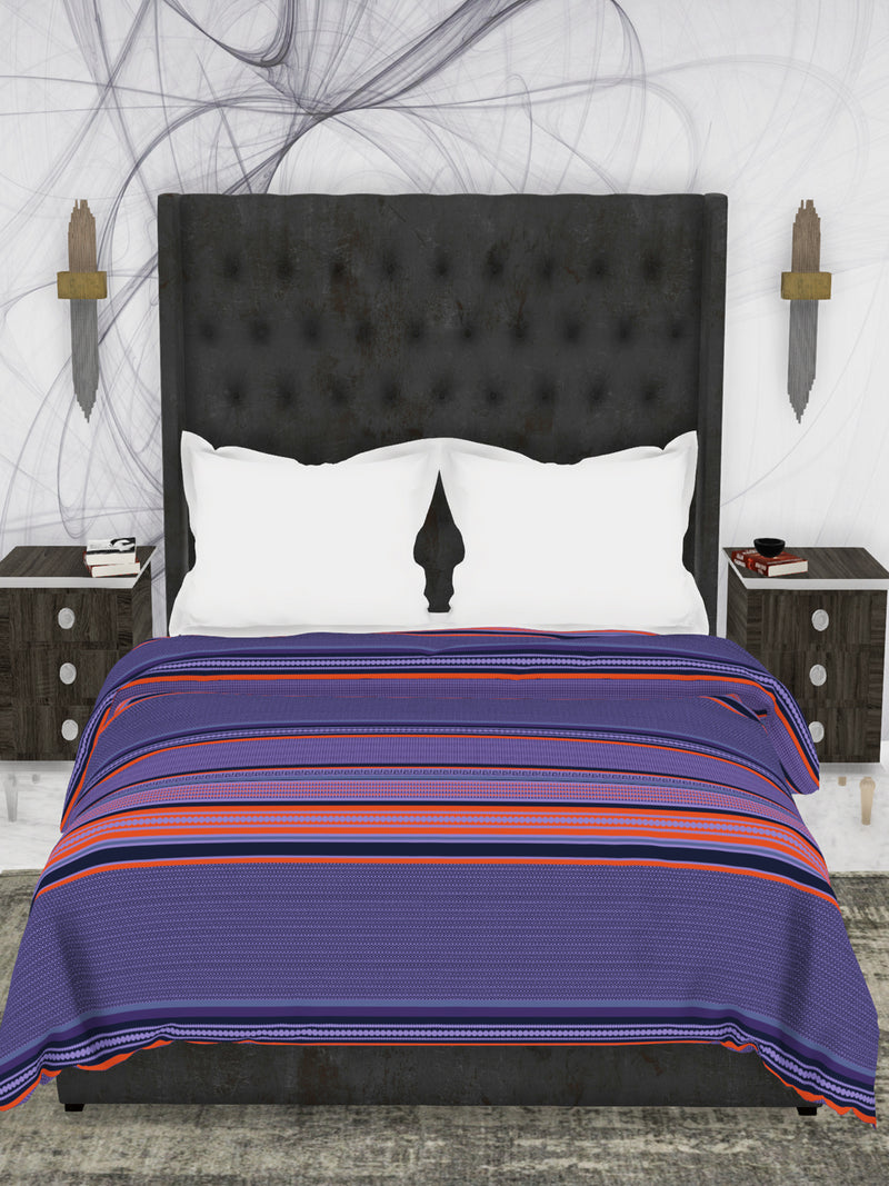 Soft 100% Cotton Double Comforter With 1 Double Bedsheet 2 Pillow Covers, For Ac Room <small> (stripes-purple)</small>