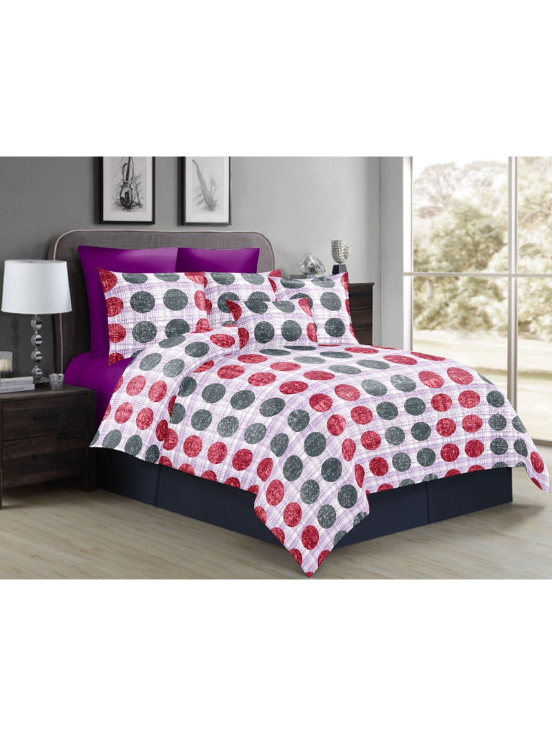 Soft 100% Cotton Double Comforter With 1 Double Bedsheet 2 Pillow Covers, For Ac Room <small> (polka dot-purple/red)</small>