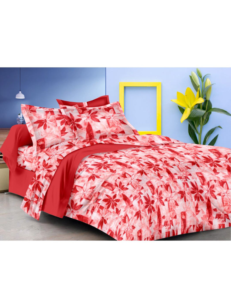 Soft 100% Cotton Double Comforter With 1 Double Bedsheet 2 Pillow Covers, For Ac Room <small> (floral-white/pink)</small>
