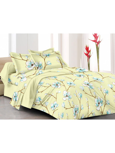 Soft 100% Cotton Double Comforter With 1 Double Bedsheet 2 Pillow Covers, For Ac Room <small> (floral-yellow/white)</small>