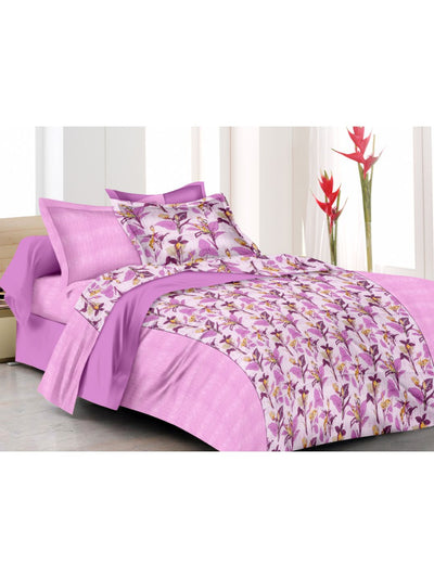 Soft 100% Cotton Double Comforter With 1 Double Bedsheet 2 Pillow Covers, For Ac Room <small> (floral-purple)</small>
