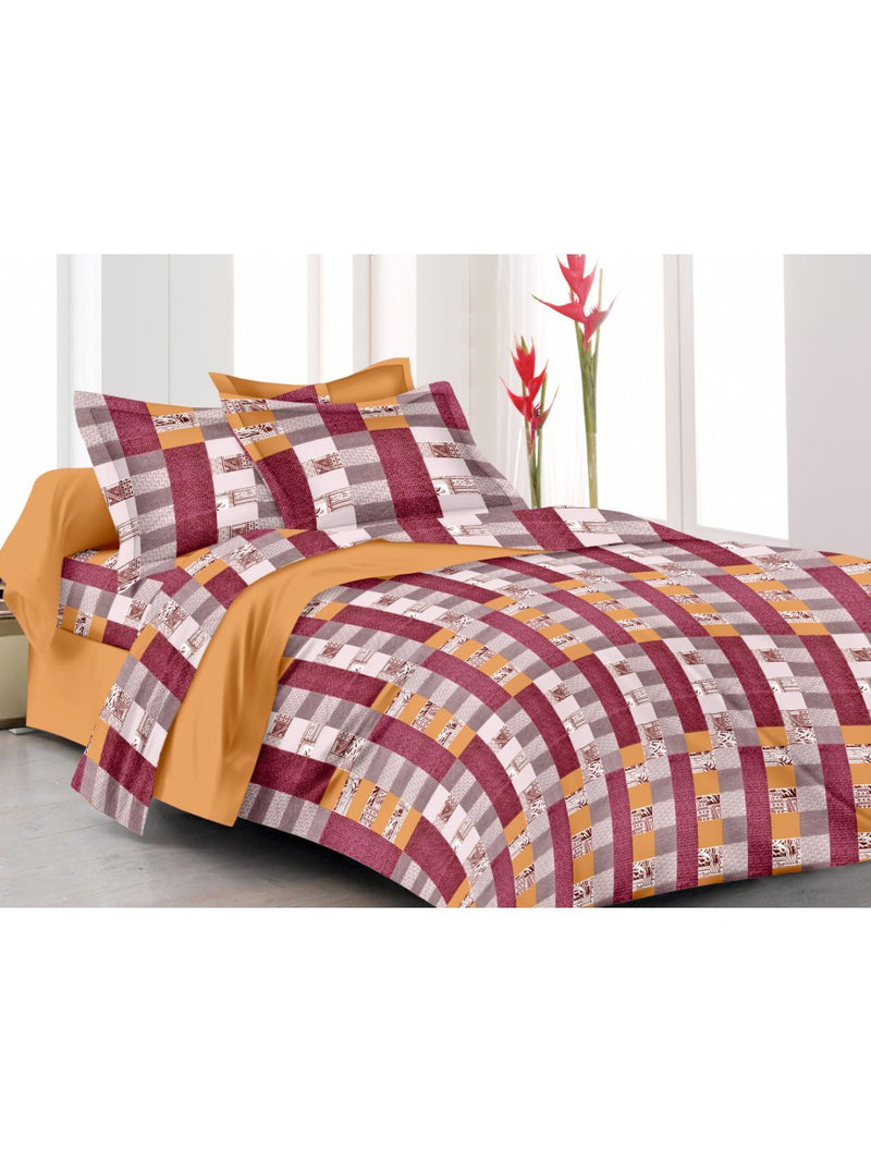 Soft 100% Cotton Double Comforter With 1 Double Bedsheet 2 Pillow Covers, For Ac Room <small> (abstract-maroon/multi)</small>