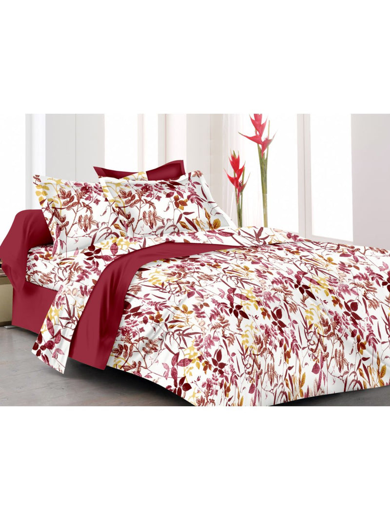 Soft 100% Cotton Double Comforter With 1 Double Bedsheet 2 Pillow Covers, For Ac Room <small> (floral-brown)</small>