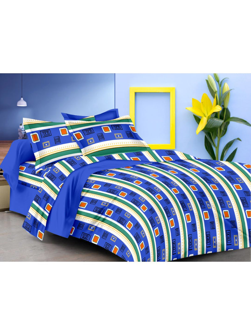 Soft 100% Cotton Double Comforter With 1 Double Bedsheet 2 Pillow Covers, For Ac Room <small> (floral-blue)</small>